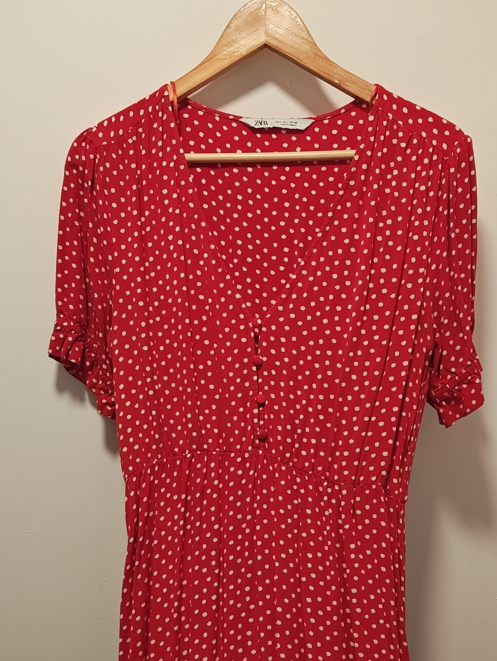 Zara Red Polka Dot V-Neck Button-Front Tunic